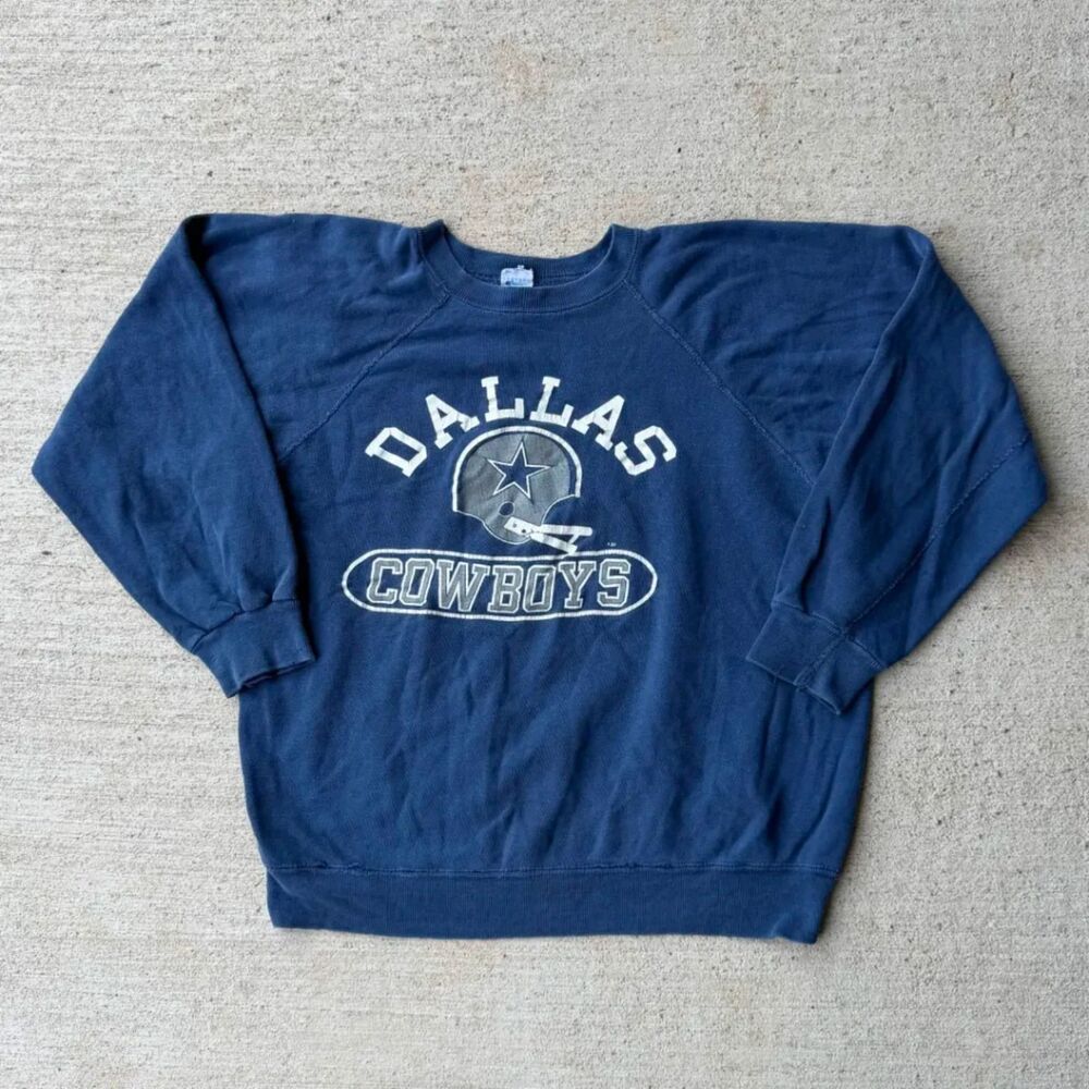 Vintage 70s Champion Blue Bar Dallas Cowboys Sweatshirt Navy Helmet Large